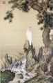 Lang shining white bird near waterfall old China ink Giuseppe Castiglione